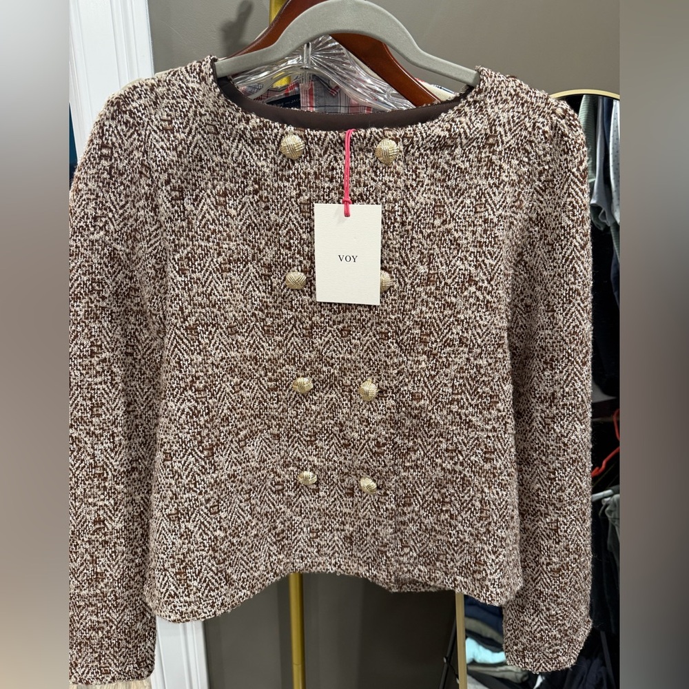 Voy Brown and Cream Tweed Jacket Medium New